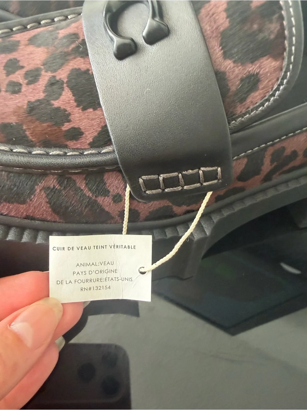 NWT Coach Woman Black Brown Leopard-Print Leather Loafers.